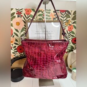 Brighton Patent Croc-Embossed Shoulder Bag in Deep Berry